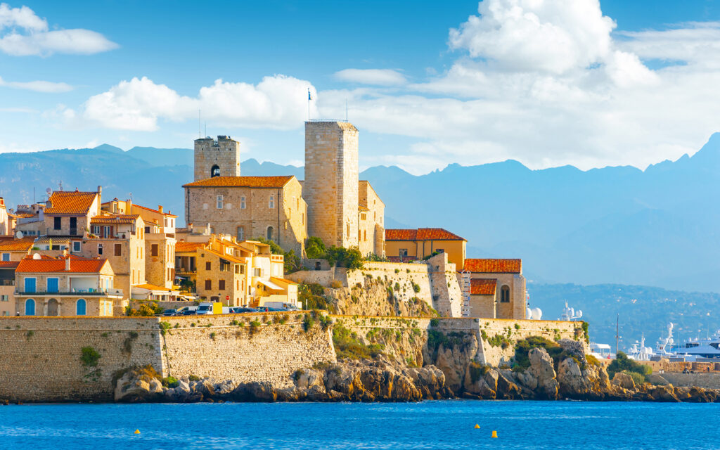 Antibes old town and the Grimaldi castle, home to the Picasso Museum, above the sea