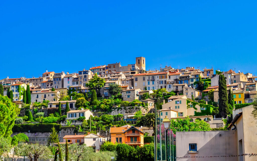 Hilltop village of Biot with its stone houses and bell tower on the French Riviera